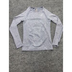 Gymshark Vital Seamless Long Sleeve Top Blue Marl Thumbholes Womens Size M